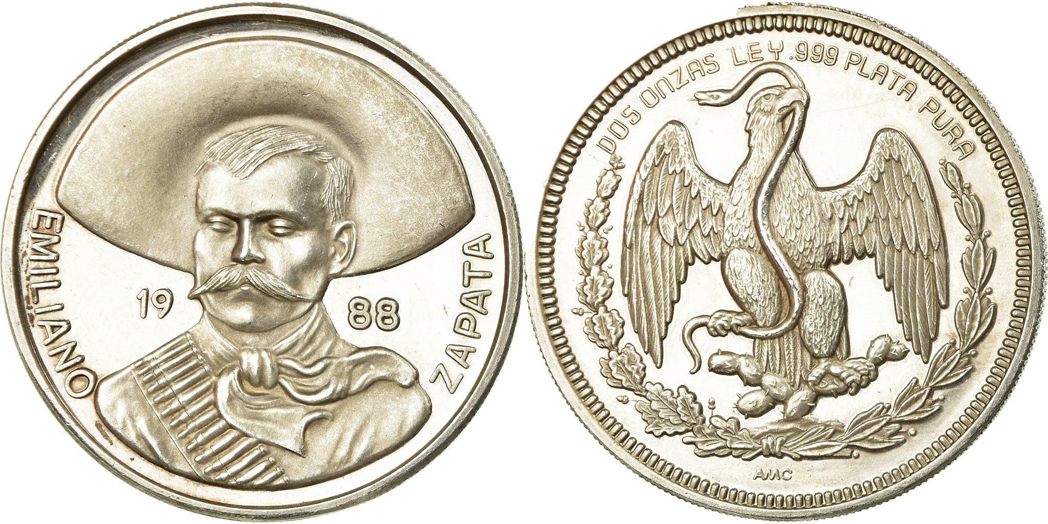 Mexico, Medal, Dos Onzas, Emiliano Zapata, 1988, , Silver | Tokens