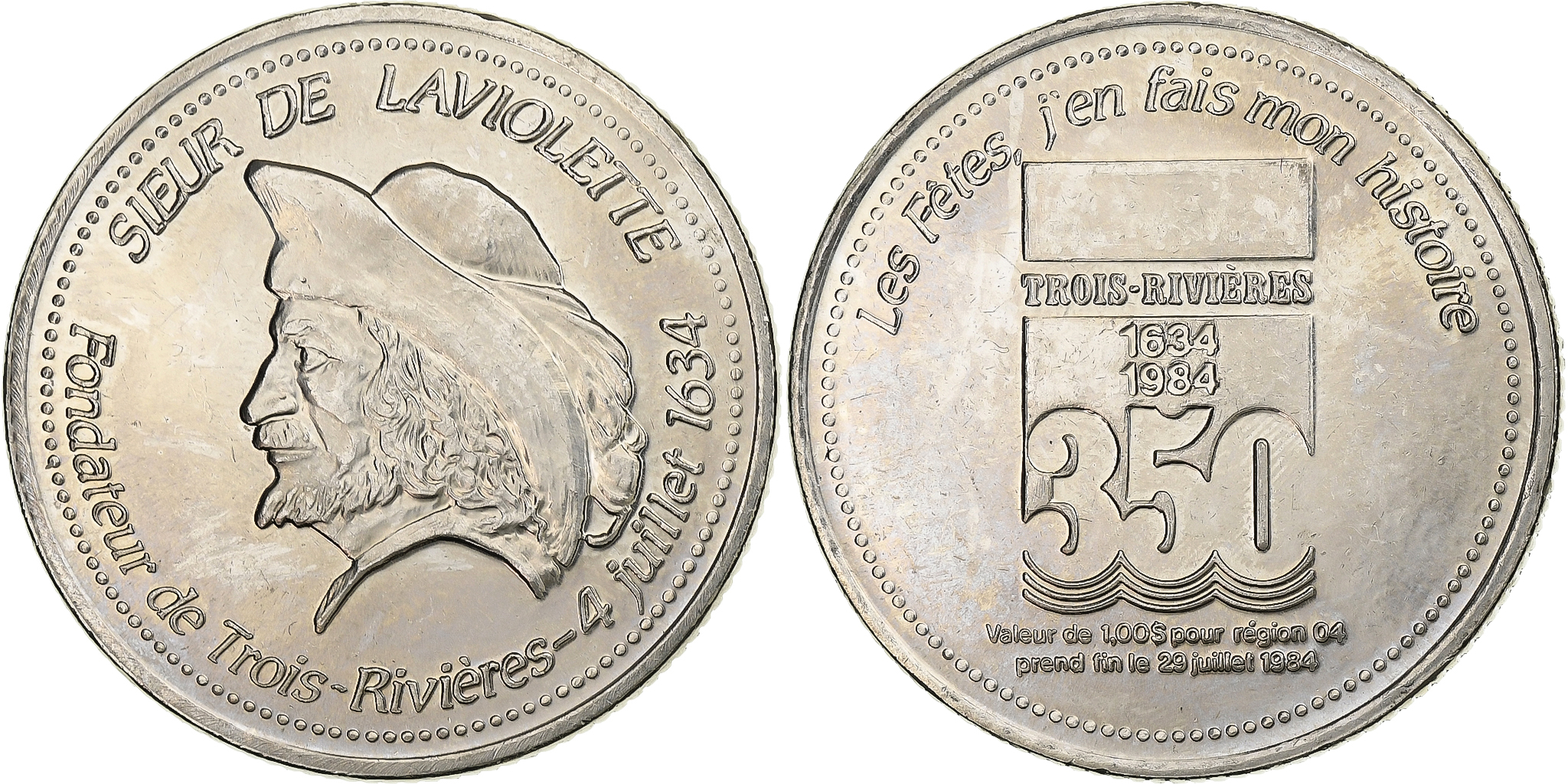 Quebec, Dollar, Trois-Rivières, 350 Ans, Sieur de Laviolette, 1984