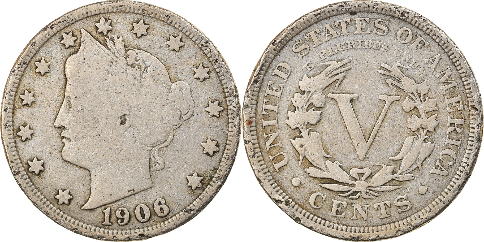Coin, United States, Liberty Nickel, 5 Cents, 1906, U.S. Mint