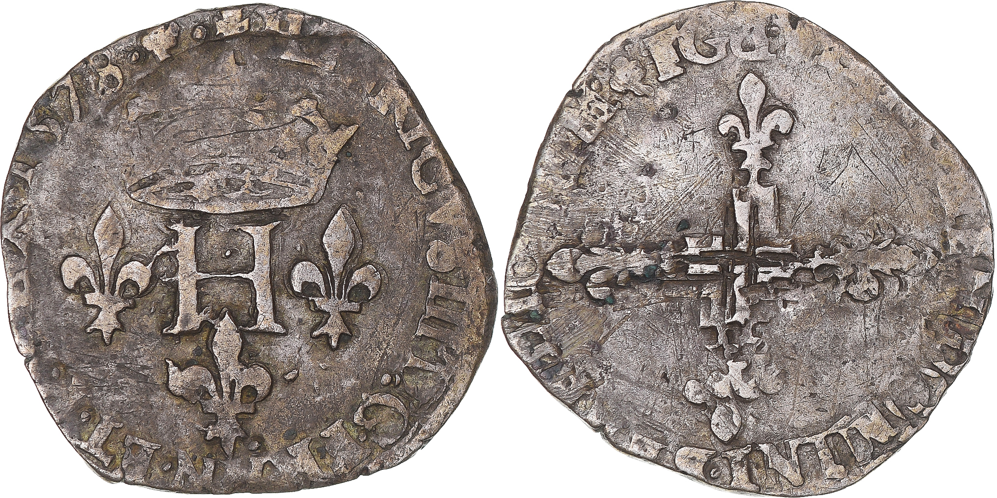 Monnaie Ancienne Double Sol Parisis Henri III 1584 - Atelier De Troyes, Billon, état TB+