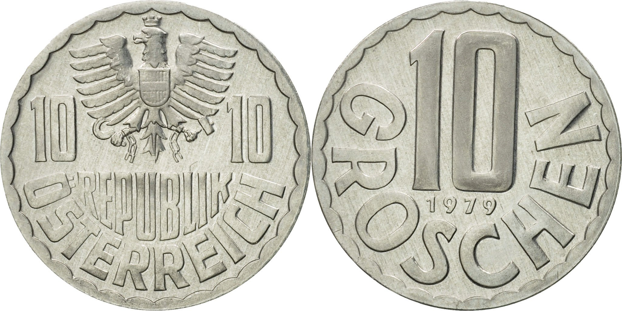 Coin Austria 10 Groschen 1979 Vienna Aluminum KM 2878