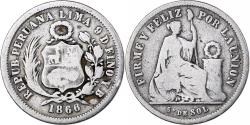 World Coins - Coin, Peru, SOUTH PERU, 1/5 Sol, 1866, Lima, , Silver, KM:191