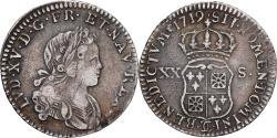 World Coins - France, Louis XV, 20 Sols,1/6 Écu (XX – S) de France-Navarre, 1719