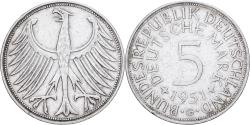 World Coins - Federal Republic of Germany, 5 Mark, 1951, Karlsruhe, Silver,
