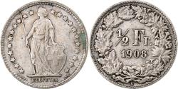 World Coins - Switzerland, 1/2 Franc, 1908, Bern, Silver, , KM:23