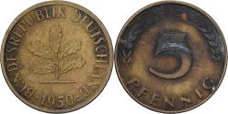 World Coins - Federal Republic of Germany, 5 Pfennig, 1950, Hambourg, Brass Clad Steel