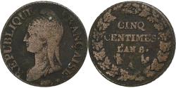 World Coins - France, 5 Centimes, Dupré, AN 8, Paris, Copper, , Gadoury:126a, KM:640