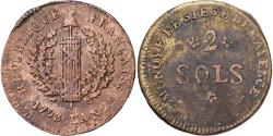 World Coins - France, 2 Sols, 1793 / An 2, Mayence, Siege Coinage, Copper,