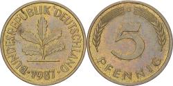World Coins - Federal Republic of Germany, 5 Pfennig, 1987, Karlsruhe, Brass Clad Steel