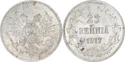 World Coins - Finland, Nicholas II, 25 Penniä, 1917, Helsinki, Civil War, Silver,