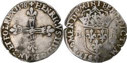 World Coins - France, Henri III, 1/4 Ecu croix de face, 1578, Rennes, Silver,