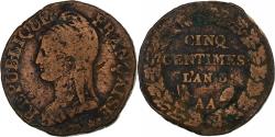 World Coins - France, 5 Centimes, Dupré, AN 8, Metz, Bronze, , Gadoury:126a