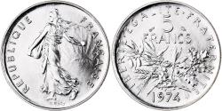 World Coins - France, 5 Francs, Semeuse, 1974, Paris, BU, Nickel Clad Copper-Nickel