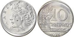 World Coins - Coin, Brazil, 10 Centavos, 1974, error off center strike, , Stainless