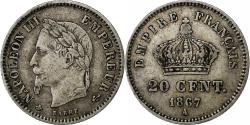 World Coins - France,Napoleon III,20 Centimes,1867,Paris,,Silver,KM 808.1,Gadoury 309