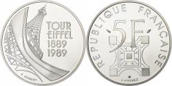 World Coins - France, 5 Francs, Tour Eiffel, 1989, Paris, BE, Silver, , KM:968a