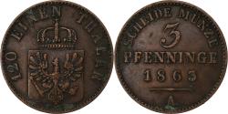 World Coins - Prussia, Wilhelm I, 3 Pfenninge, 1863, Berlin, Copper,