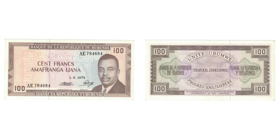 World Coins - Banknote, Burundi, 100 Francs, 1975, 1975-6-1, KM:23b, AU(55-58)