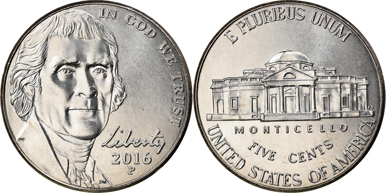 2016年5セント Coin, United States, 5 Cents, 2016, U.S. Mint, , Copper-nickel