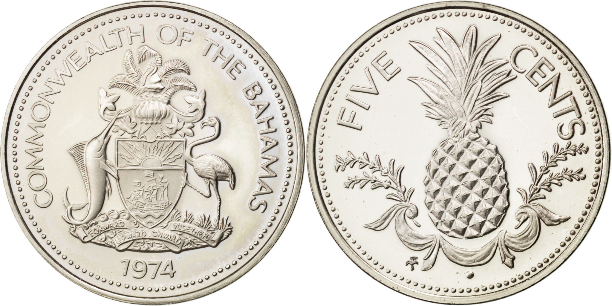 BAHAMAS, 5 Cents, 1974, Franklin Mint, KM #60, , Copper-Nickel, 21,