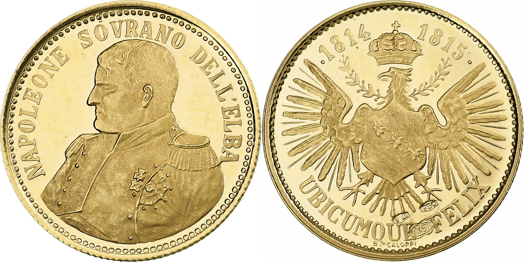 Pièce d'or NAPOLÉON EXTRA コニャック Italy, Medal, Napoleone Sovrano Dell'Elba, Gold, Proof, | Tokens