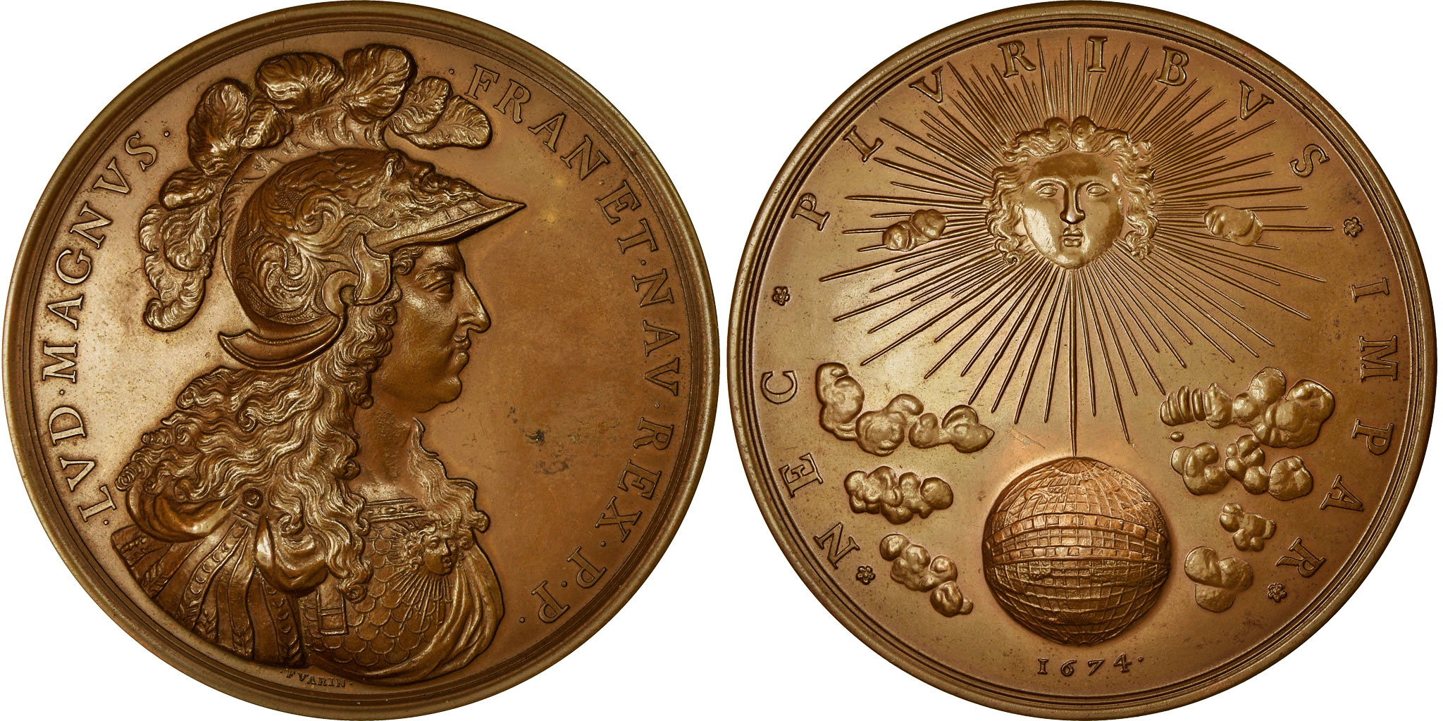 France, Medal, Louis XIV, Nec Pluribus Impar, 1674, Varin, Restrike,