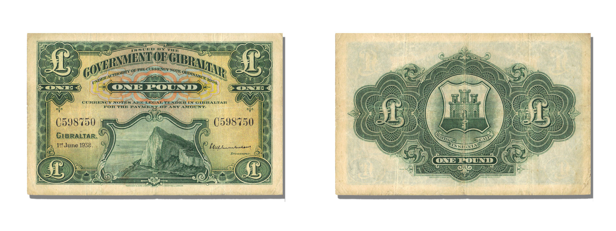 洋服通販 - 新作アイテムを Gibraltar, 1 C AU(55-58), 1938-06-01, #15a, KM 1938, Pound, ヨーロッパ