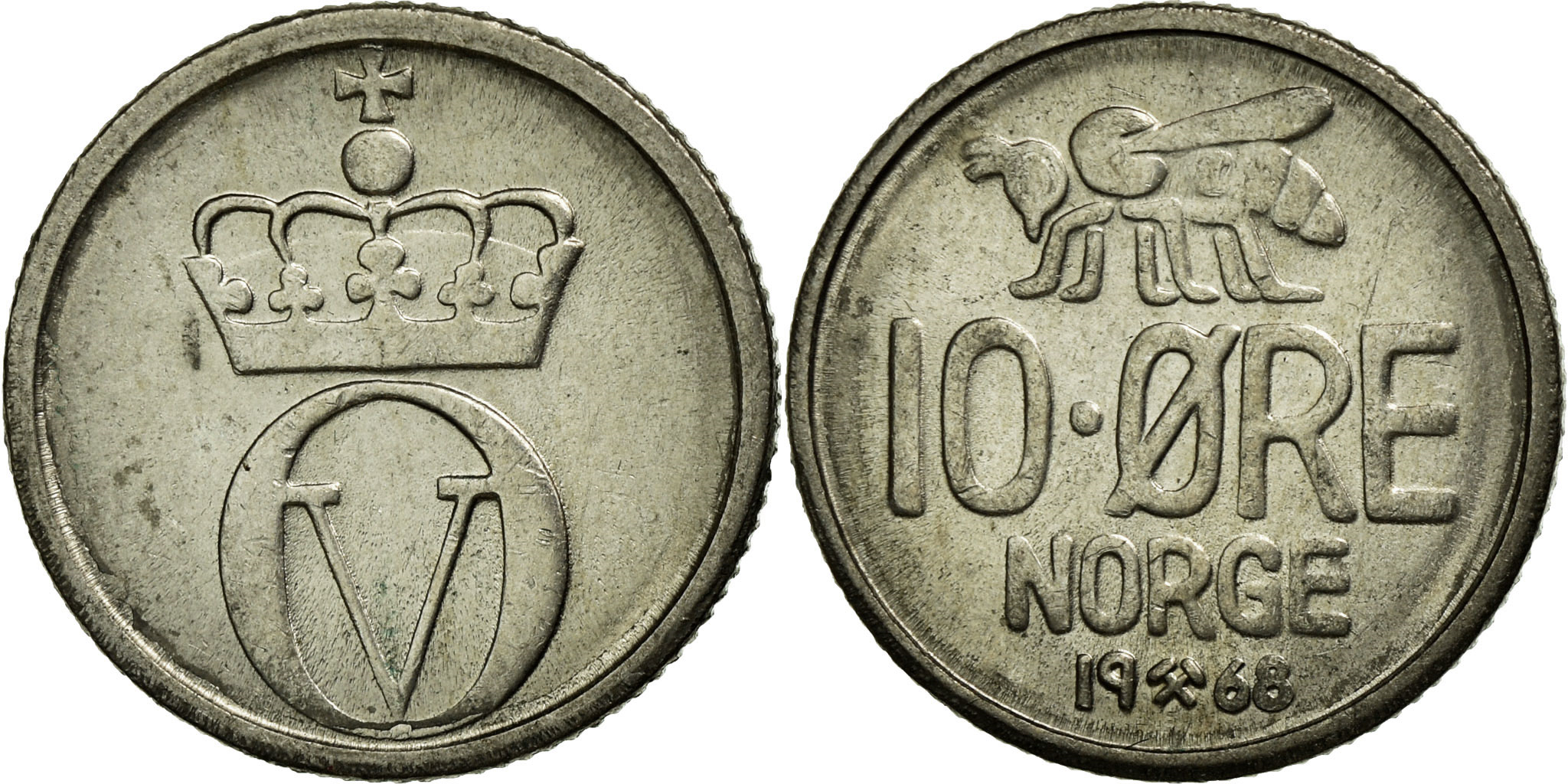 Coin, Norway, Olav V, 10 Öre, 1968, , Copper-nickel, KM:411