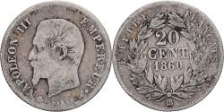 World Coins - France, Napoleon III, 20 Centimes, Napoléon III, 1860, Strasbourg, Silver