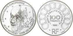World Coins - France, 100 Francs-15 Ecus, Jean Monnet, 1992, Paris, Proof, Silver,