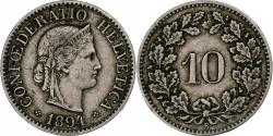 World Coins - Switzerland, 10 Rappen, Libertas, 1894, Bern, Copper-nickel, , KM:27