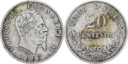 World Coins - Italy, Vittorio Emanuele II, 20 Centesimi, 1863, Milan, Silver,