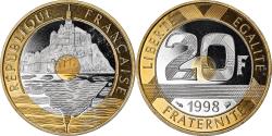 World Coins - Coin, France, Mont Saint Michel, 20 Francs, 1998, Paris, Proof,
