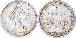 World Coins - Coin, France, Semeuse, Franc, 1908, Paris, , Silver, KM:844.1