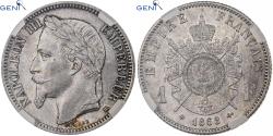 World Coins - Coin, France, Napoleon III, Franc, 1868, Strasbourg, GENI, , MS(64), Silver