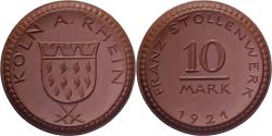 World Coins - Weimar Republic, Stadt Köln, 10 Mark, 1921, , Porcelain