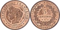 World Coins - France, 5 Centimes, Cérès, 1881, Paris, Bronze, , Gadoury:157a