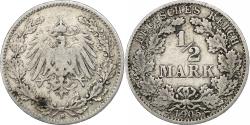 World Coins - Coin, GERMANY - EMPIRE, 1/2 Mark, 1905, Munich, VF(30-35), Silver, KM:17