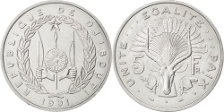 World Coins - DJIBOUTI, 5 Francs, 1991, Paris, KM #22, , Aluminum, 31.1, 3.84