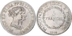 World Coins - ITALIAN STATES, Felix and Elisa, 5 Franchi, 1808/7, Firenze, Silver,