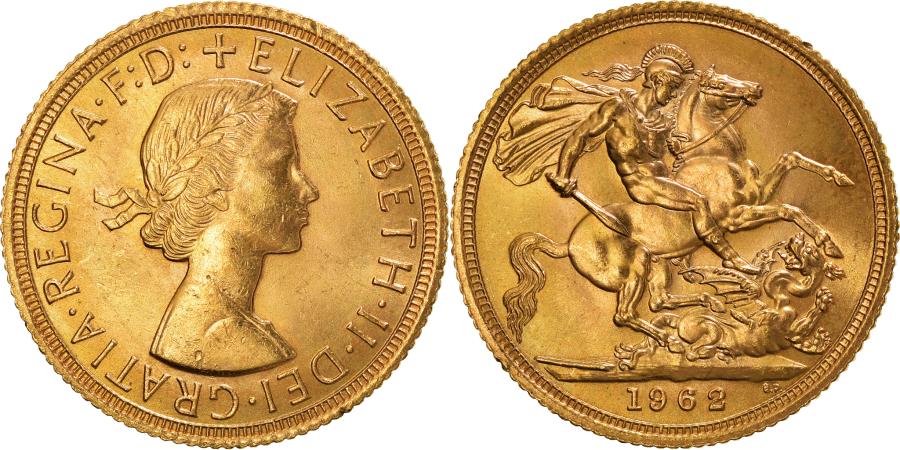 Coin, Great Britain, Elizabeth II, Sovereign, 1962, London, , Gold, KM:908