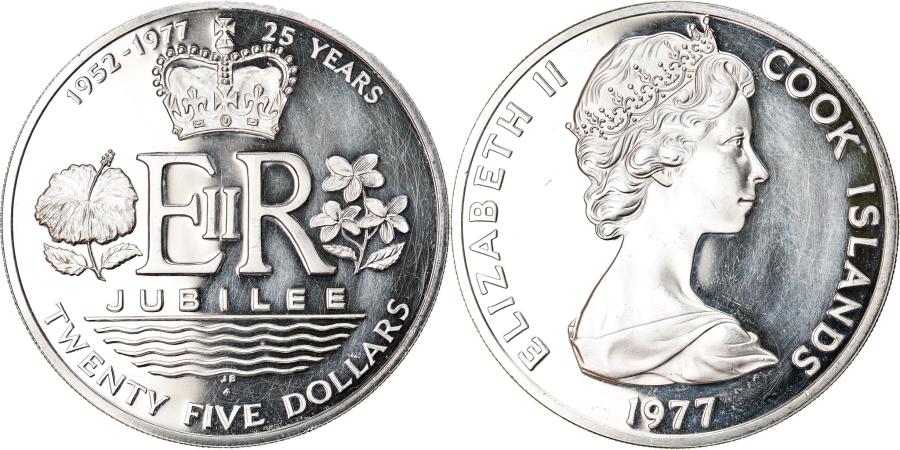 Coin, Cook Islands, Elizabeth II, Silver Jubilee, 25 Dollars, 1977,