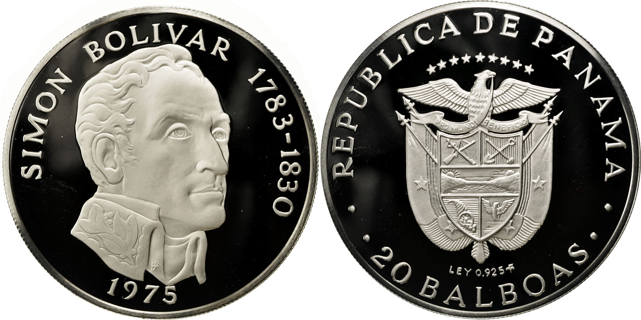 Panama, 20 Balboas, Simon Bolivar, 1975, U.S. Mint, , Silver, KM:31