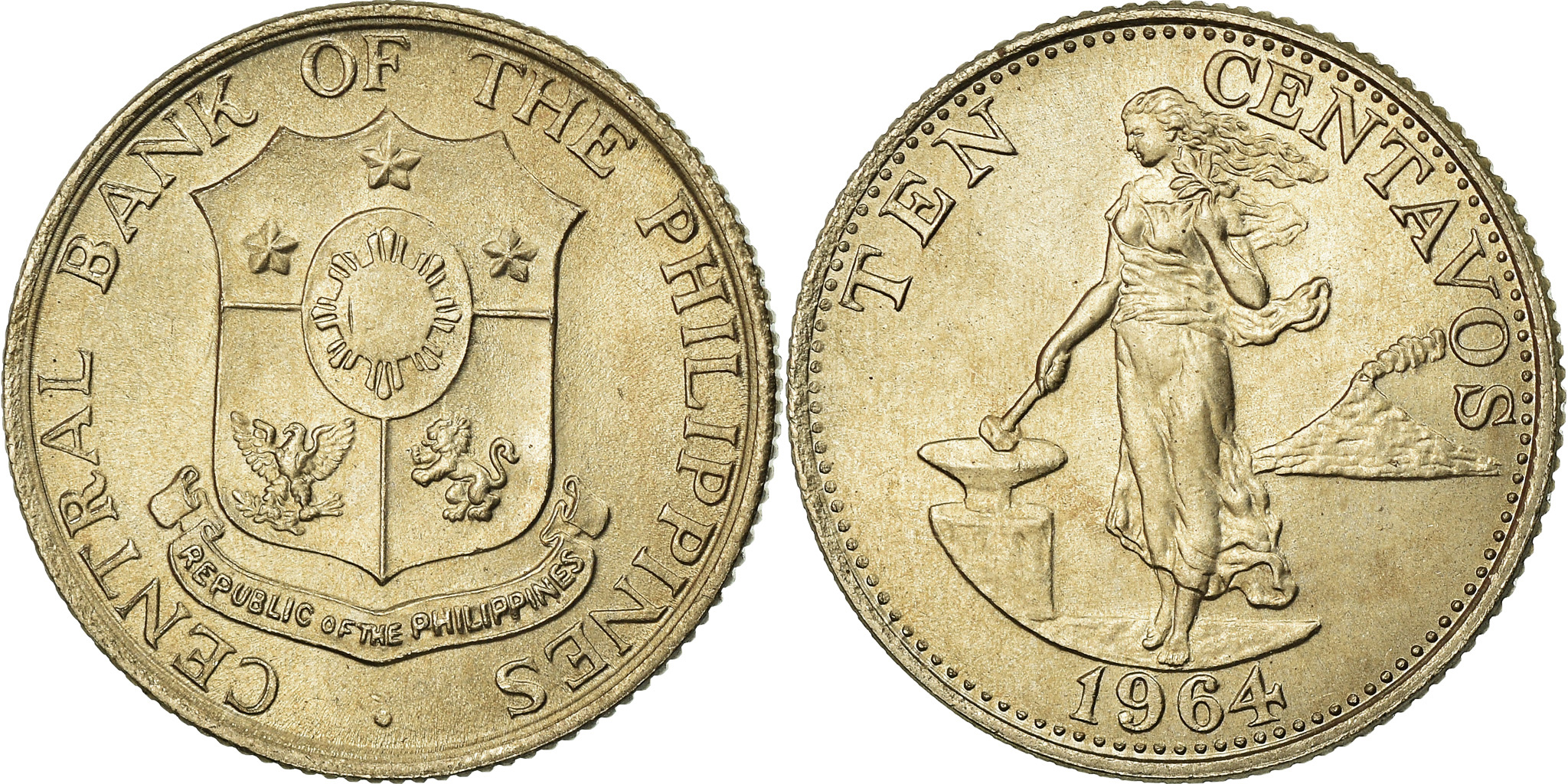 Coin, Philippines, 10 Centavos, 1964, , Copper-Nickel-Zinc Coin, Philippines, 10 Centavos, 1964, , Copper-Nickel-Zinc