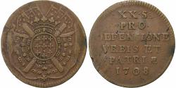 World Coins - France, Louis XIV, 20 Sols, Siège de Lille, 1708, Lille, Copper,