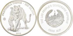 World Coins - Laos, 1000 Kip, Panthera Tigris, 2013, F15, Silver,