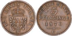 World Coins - German States, PRUSSIA, Wilhelm I, 3 Pfennig, 1870, Cleves, Copper,