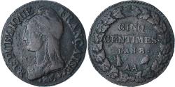 World Coins - France, Dupré, 5 Centimes, AN 8, Metz, , Copper, Gadoury:126a