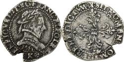 World Coins - France, Henri III, 1/2 Franc au col plat, 1586, Bordeaux, Silver,