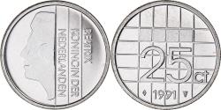 World Coins - Coin, Netherlands, Beatrix, 25 Cents, 1991, , Nickel, KM:204
